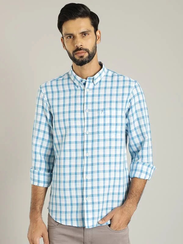 Indian Terrain Men Checkered Blue Shirt